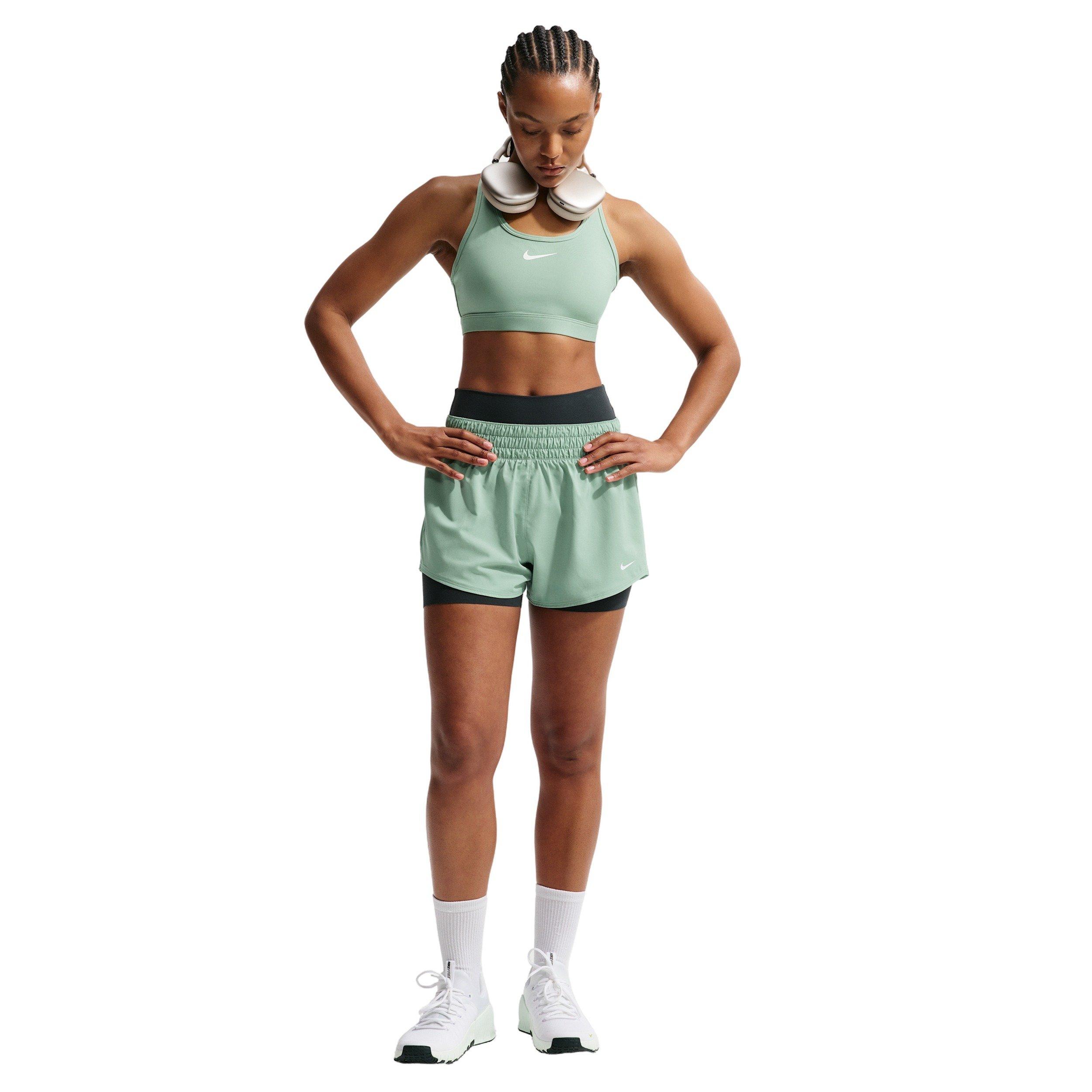 Nike Women's One Dri-FIT Mid-Rise 3" Brief-Lined Shorts - Green/White - GREEN/WHITE